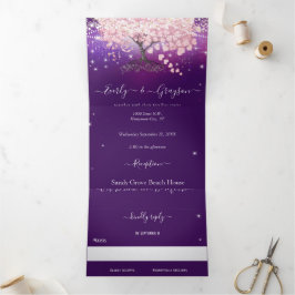 Invitación Tríptica Boda de Lila Púrpura y Árbol de Hoja de Corazón Ro