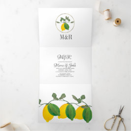 Invitación Tríptica Boda de limonaje de vegetación acuarela moderna a
