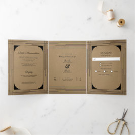 Invitación Tríptica Boda de líneas modernas mínimas Kraft negras
