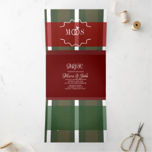 Invitación Tríptica Boda de logotipo de anillo blanco de cuadros de Na