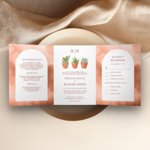 Invitación Tríptica Boda de macetas de terracota de cactus del desiert