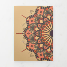 Invitación Tríptica Boda de Mandala de Peach marrón contemporáneo