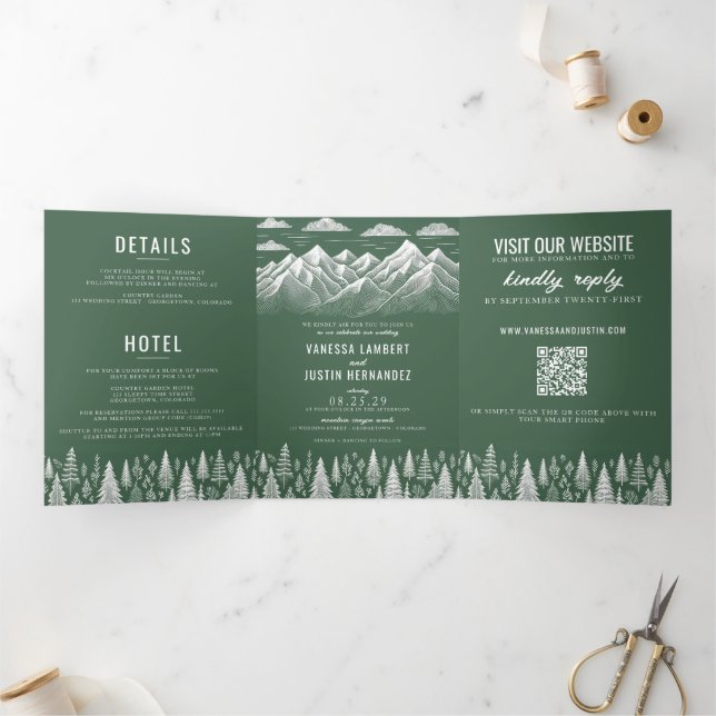 Invitación Tríptica Boda de Montaña Verde (Interior)