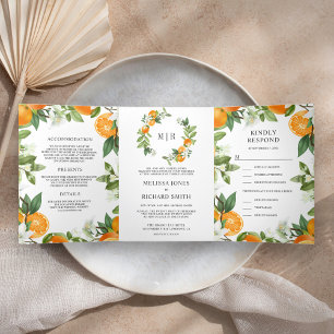 Invitación Tríptica Boda de Naranja Cítrica Mandarina Rústica Todo en 