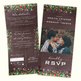 Invitación Tríptica Boda de Navidad y Invierno Rústica 3 en 1