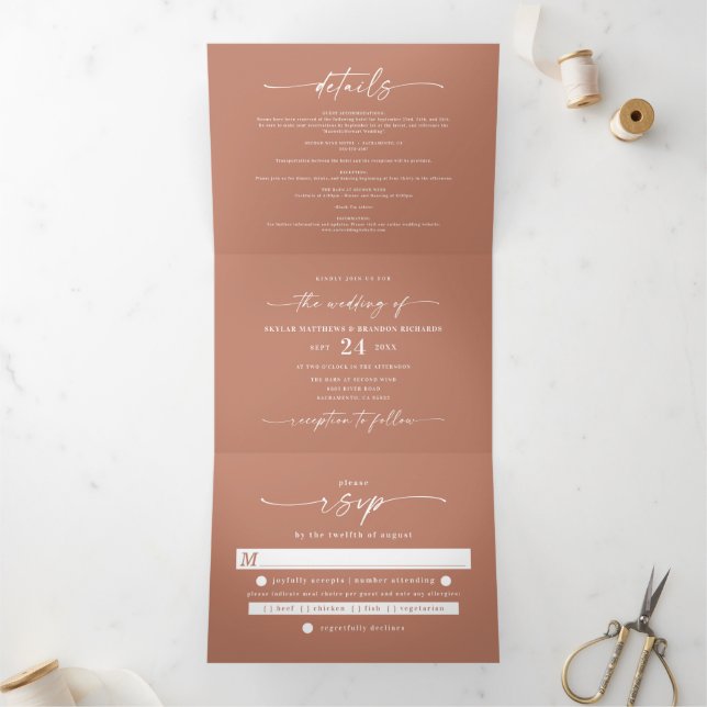 Invitación Tríptica Boda de nombres negrita de barro simple mínimo (Interior)