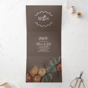 Invitación Tríptica Boda de tinta botánica de Carnation Florals modern
