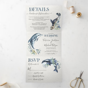 Invitación Tríptica Boda de vida en el mar oceánico