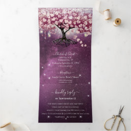 Invitación Tríptica Boda del árbol de hoja en forma de corazón con vin