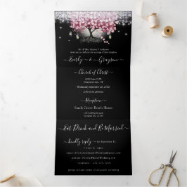 Invitación Tríptica Boda del árbol de hoja en forma de corazón morado 