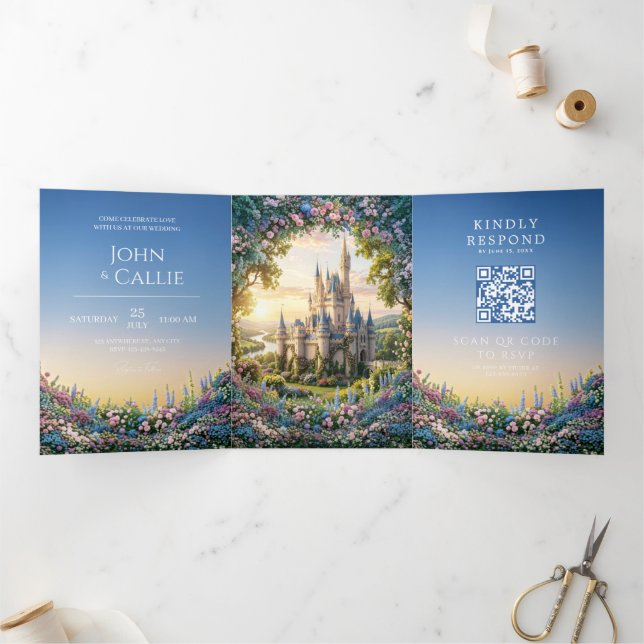 Invitación Tríptica Boda del Castillo de Cuento de Hadas con Hortensia (Interior)