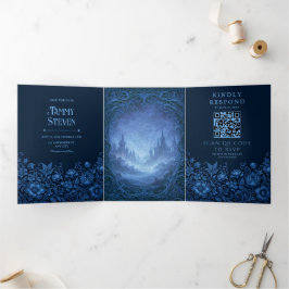 Invitación Tríptica Boda del Castillo de Fantasía de Vid Indigo Tallad