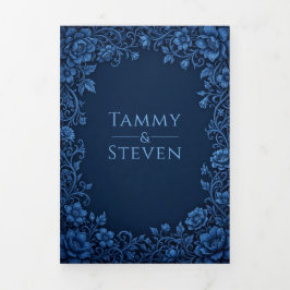 Invitación Tríptica Boda del Castillo de Fantasía de Vid Indigo Tallad