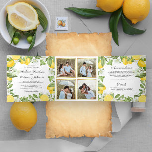 Invitación Tríptica Boda del Collage de fotos Citrus Lemon Orchard