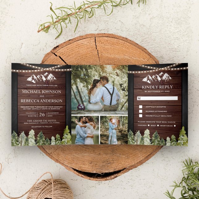 Invitación Tríptica Boda del Collage de fotos Forestal Rustic Wood Mou (Subido por el creador)
