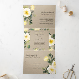 Invitación Tríptica Boda DEL COLOR DEL AGUA DE LA FLORAL DE PEONÍA AMA
