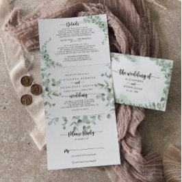 Invitación Tríptica Boda del follaje del eucalipto verde clásico