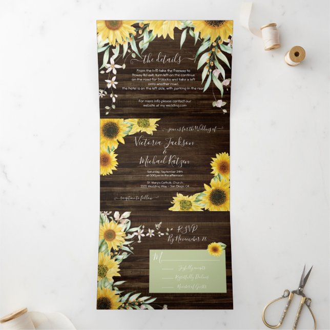 Invitación Tríptica Boda del girasol en el país ruso (Interior)