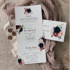 Invitación Tríptica Boda del lujoso Boho Colorful Floral Trifold