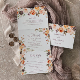 Invitación Tríptica Boda del tríplio floral de Boho Moda clásica