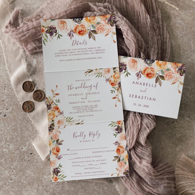 Invitación Tríptica Boda del tríplio floral de Boho Moda clásica (Subido por el creador)