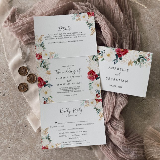 Invitación Tríptica Boda del triplio floral de oro clásico (Subido por el creador)