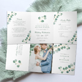 Invitación Tríptica Boda elegante acuarela de vegetación de eucalipto