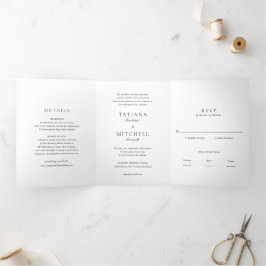 Invitación Tríptica Boda elegante clásica en blanco y negro