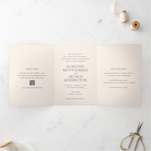 Invitación Tríptica Boda elegante código QR neutral terrenal moderno