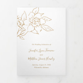 Invitación Tríptica Boda elegante con estilo floral de la línea de oro