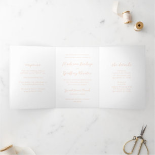 Invitación Tríptica Boda elegante con guión en melocotón