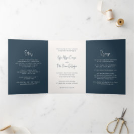 Invitación Tríptica Boda elegante con letra manuscrita gris moderna