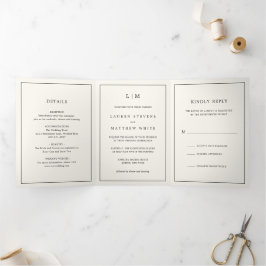 Invitación Tríptica Boda elegante con monograma amarillo mantequilla m