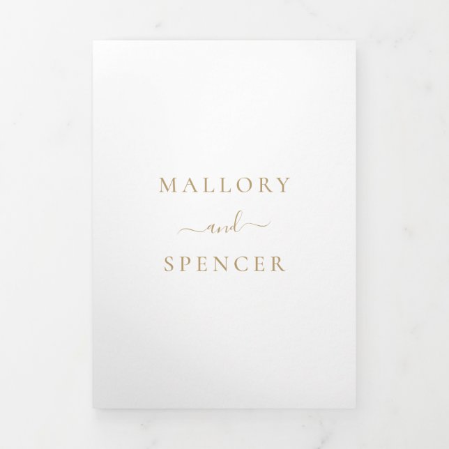 Invitación Tríptica Boda elegante de oro tradicional (Foto de portada)