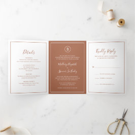 Invitación Tríptica Boda elegante de terracota tradicional