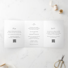 Invitación Tríptica Boda elegante del código QR blanco y negro eterno