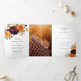 Invitación Tríptica Boda elegante floral de otoño rústica