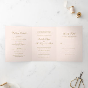 Invitación Tríptica Boda elegante formal rosada tradicional de Rubor