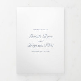 Invitación Tríptica Boda elegante formal tradicional azul turbio