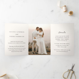 Invitación Tríptica Boda Elegante Foto Crema Sencilla