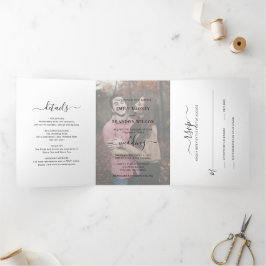 Invitación Tríptica Boda Elegante Foto Simple Moderna