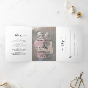 Invitación Tríptica Boda Elegante Foto Simple Moderna