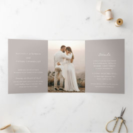 Invitación Tríptica Boda elegante foto simple taupe