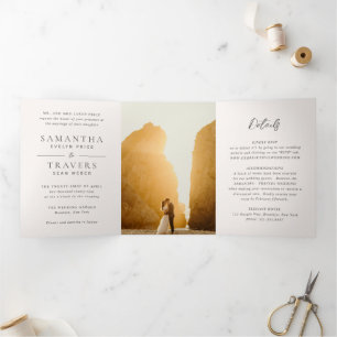 Invitación Tríptica Boda elegante gris tradicional