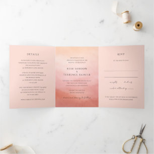 Invitación Tríptica Boda elegante moderna de coral costero chic
