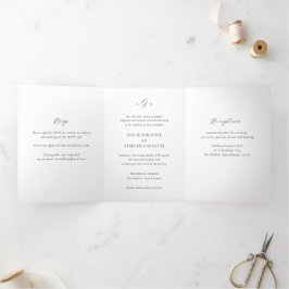 Invitación Tríptica Boda Elegante Monograma Atemporal en Blanco y Negr