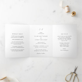 Invitación Tríptica Boda elegante monograma blanco y negro