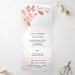 Invitación Tríptica Boda  elegante Naranja flor