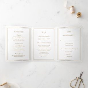 Invitación Tríptica Boda elegante oro clásico