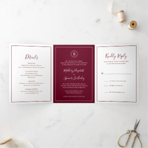 Invitación Tríptica Boda elegante tradicional de Borgoña